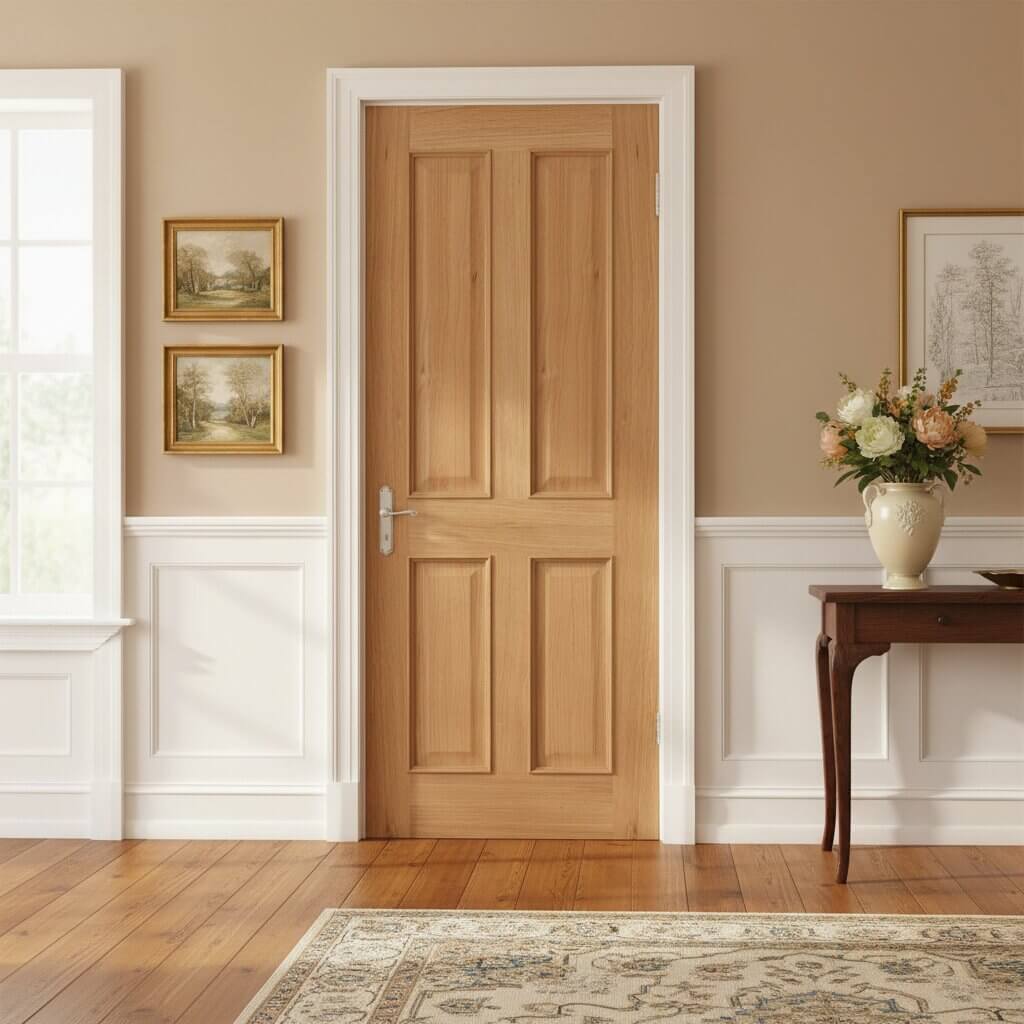 Product oak Victorian four-panel internal door with raised mouldings