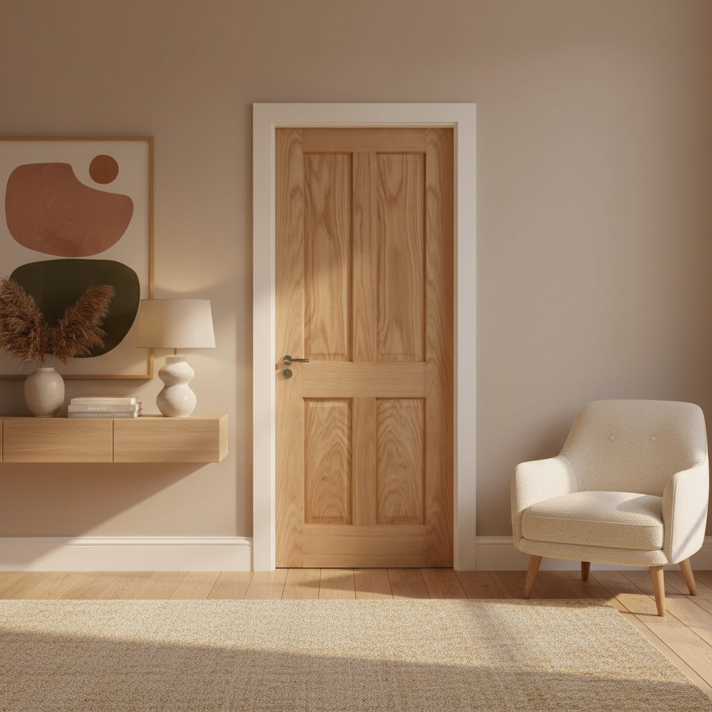 Product oak Victorian four-panel veneer fire door with traditional raised panels