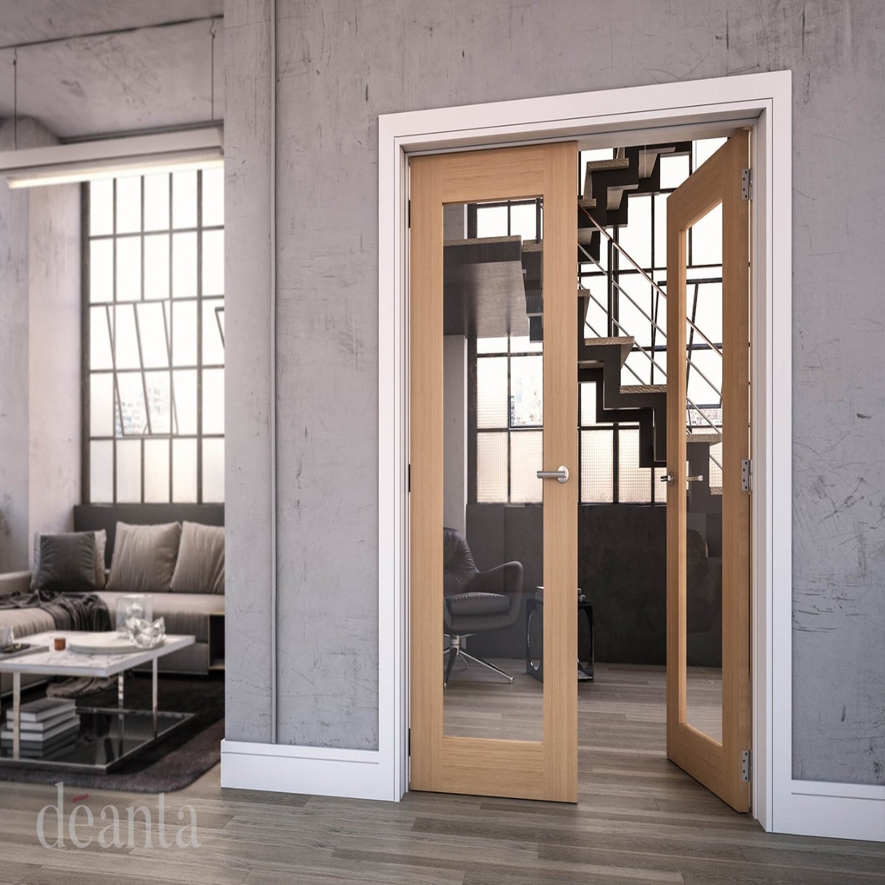 Walden Clear Glazed Panel Oak Door - Lifestyle Image 1