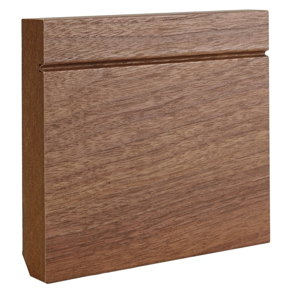 Product walnut veneer shaker skirting board profile close-up