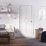 Lifestyle white Reims internal door in a light room with pale walls