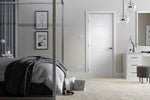 Lifestyle white Vancouver five-panel internal door in a stylish bedroom interior