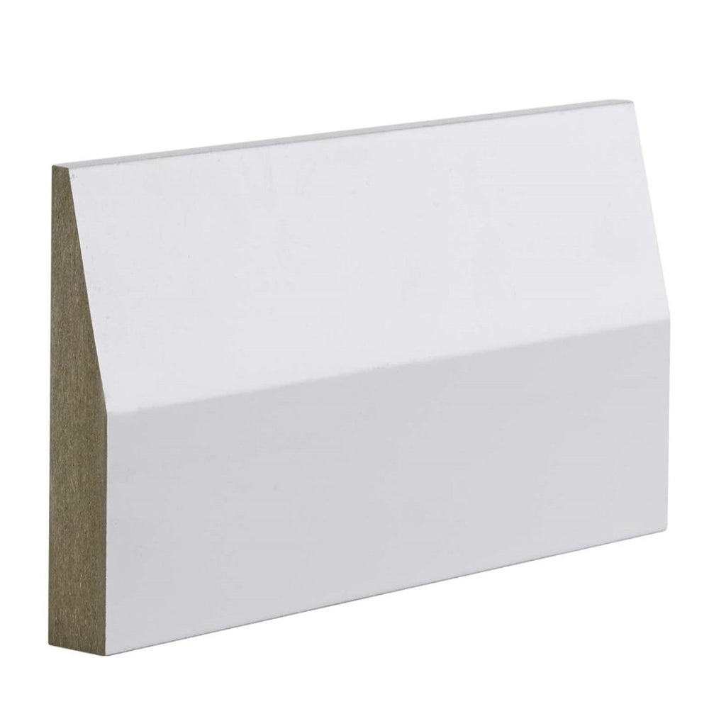 Product white primed half splayed architrave set profile close-up