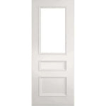 Product Windsor white primed FD30 glazed fire door with two lower panels, front view