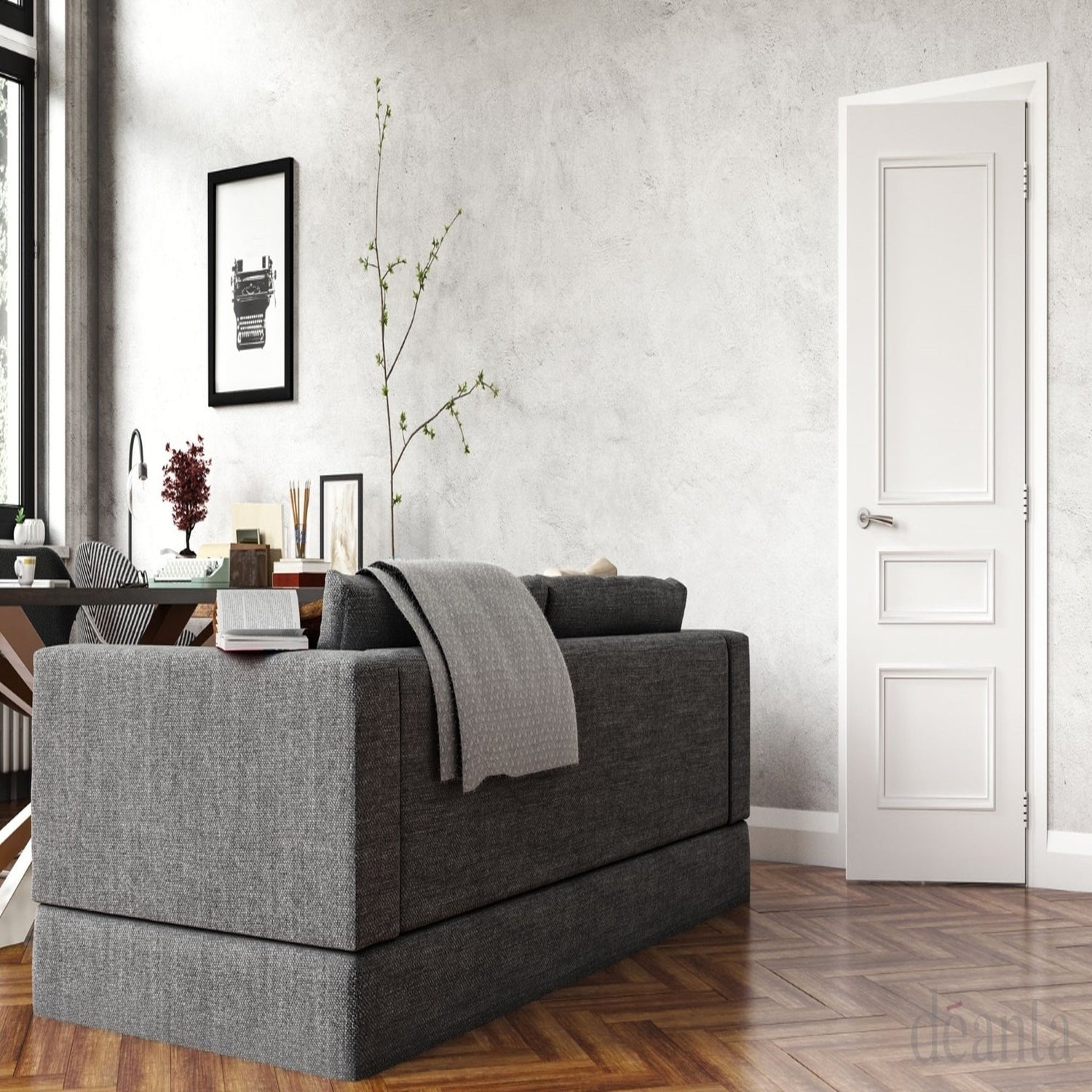Windsor Internal White Primed 3 Panel Fire Door - Lifestyle Image 1