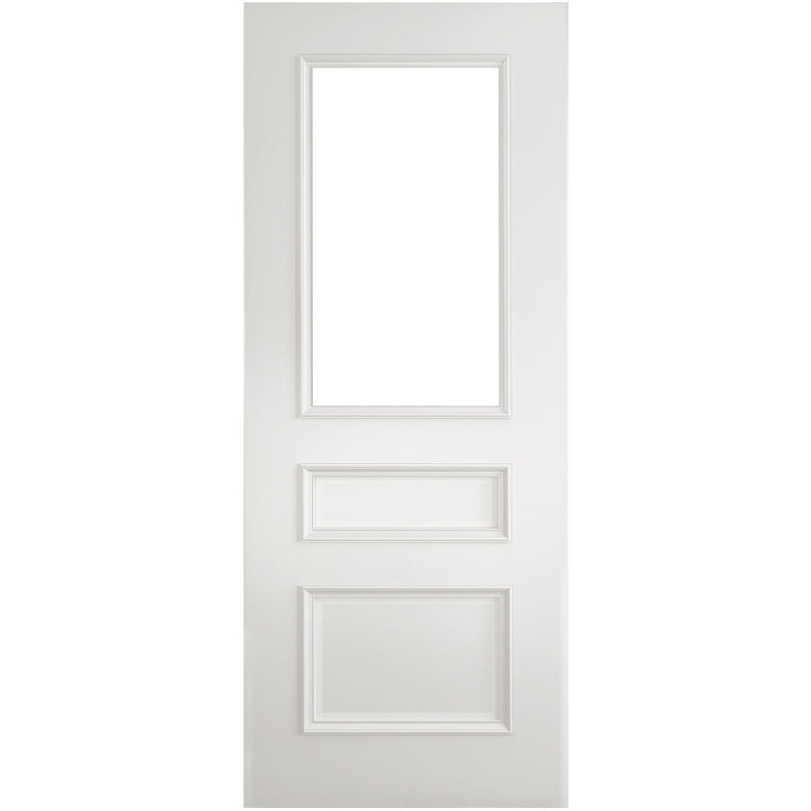 Product white primed Windsor clear glazed internal door with raised lower panels