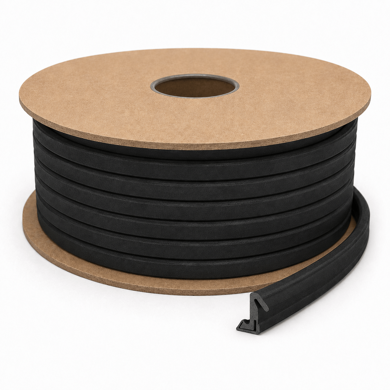 Product Black Aquamac 21 Q-Lon foam door seal on a 5.5m reel