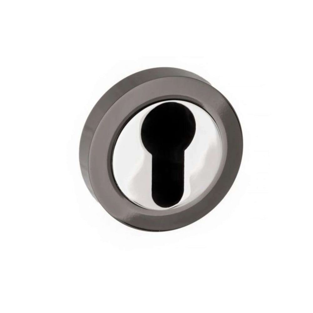 Product black nickel and polished chrome euro escutcheon pair on round rose
