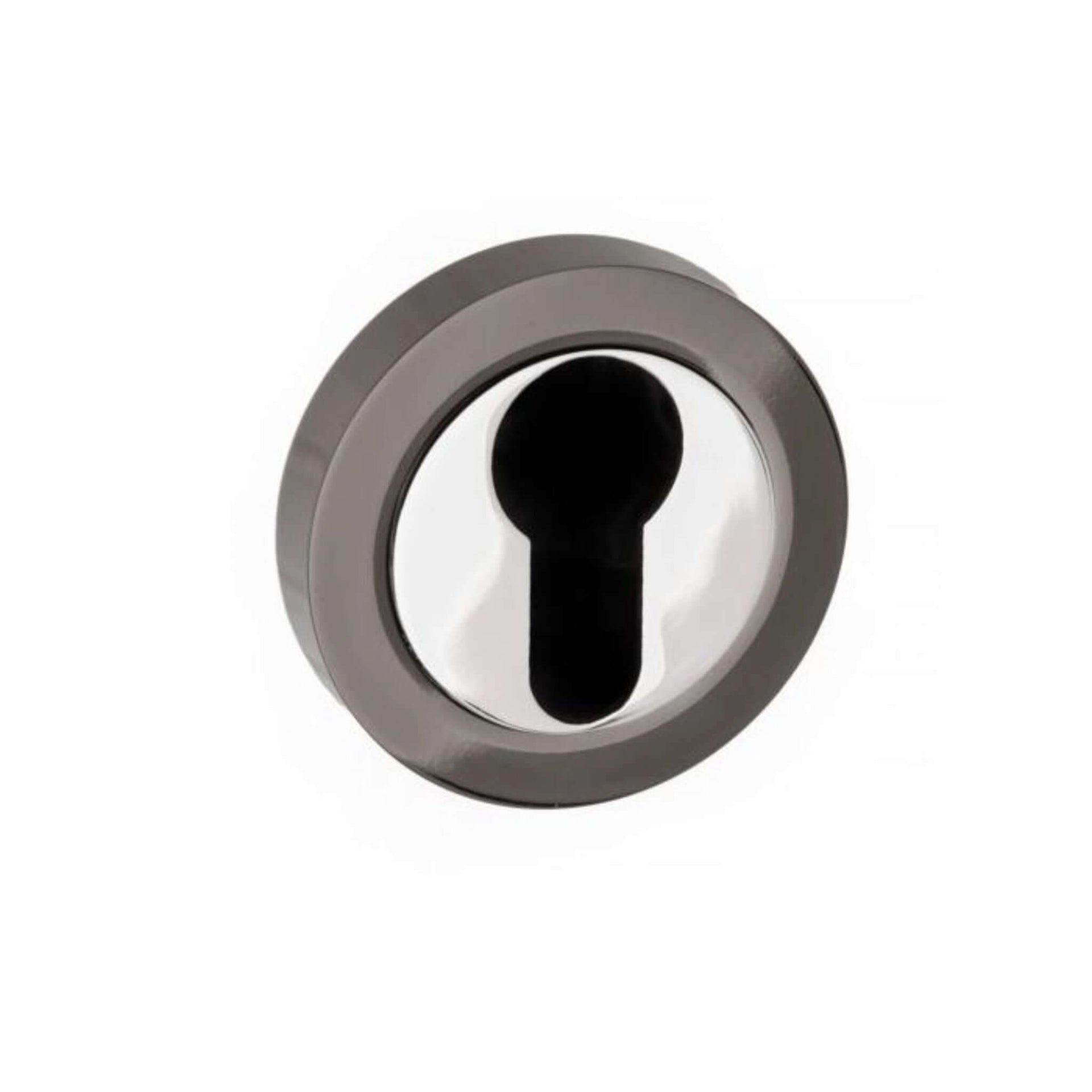 Product black nickel and polished chrome euro escutcheon pair on round rose