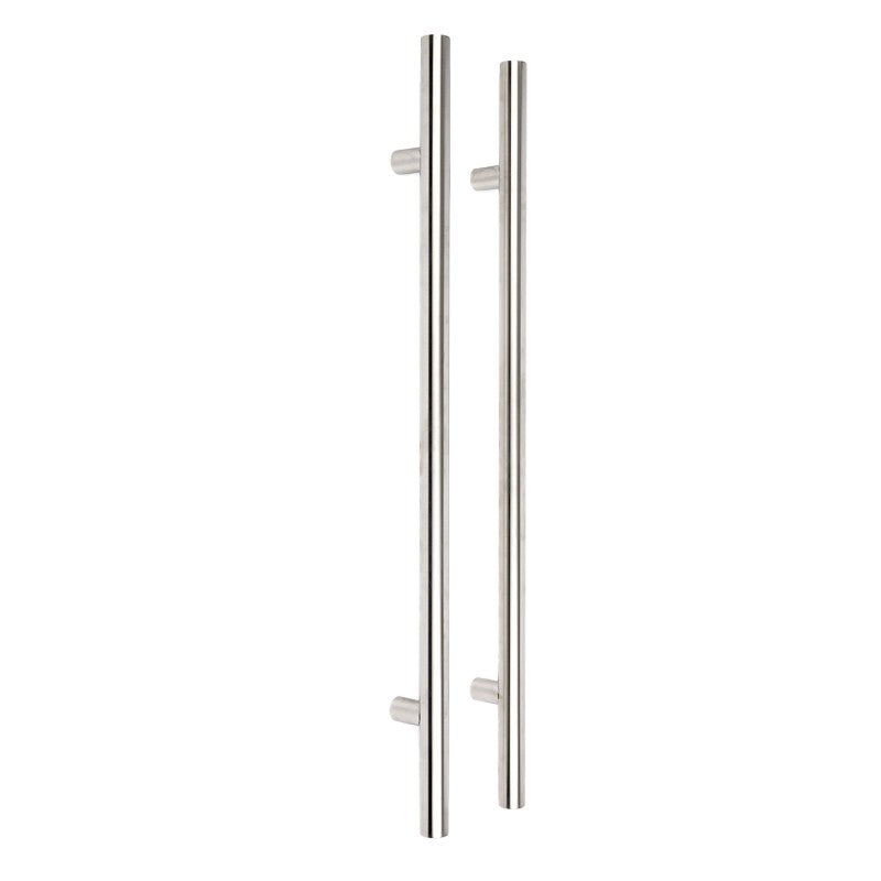 Product External circular pull handle set in polished stainless steel — bar pull handle, multipoint lock, 3-star euro cylinder and ball-bearing hinges