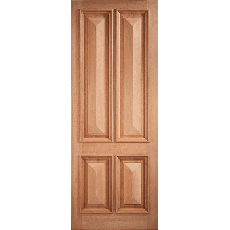 Product A tall, light brown wooden interior door with a classic six-panel raised design, shown against a solid black background.