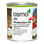 Product A can of Osmo UV-Protection-Oil Extra exterior wood stain, featuring a white label with green and red accents, a silver metal lid, and product imagery on a plain white background.